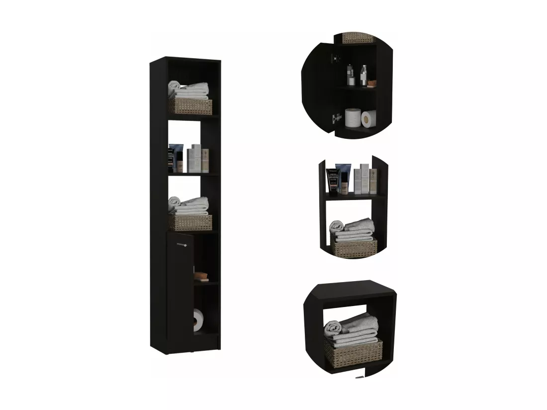 Colonne de salle de bain Malaga en mélamine avec une armoire et 3 étagères , 162 cm X 33 cm X 26.4 cm , Noir