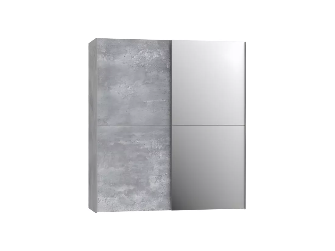 Armoire 2 portes coulissantes 5 tablettes béton gris miroir - JEIK