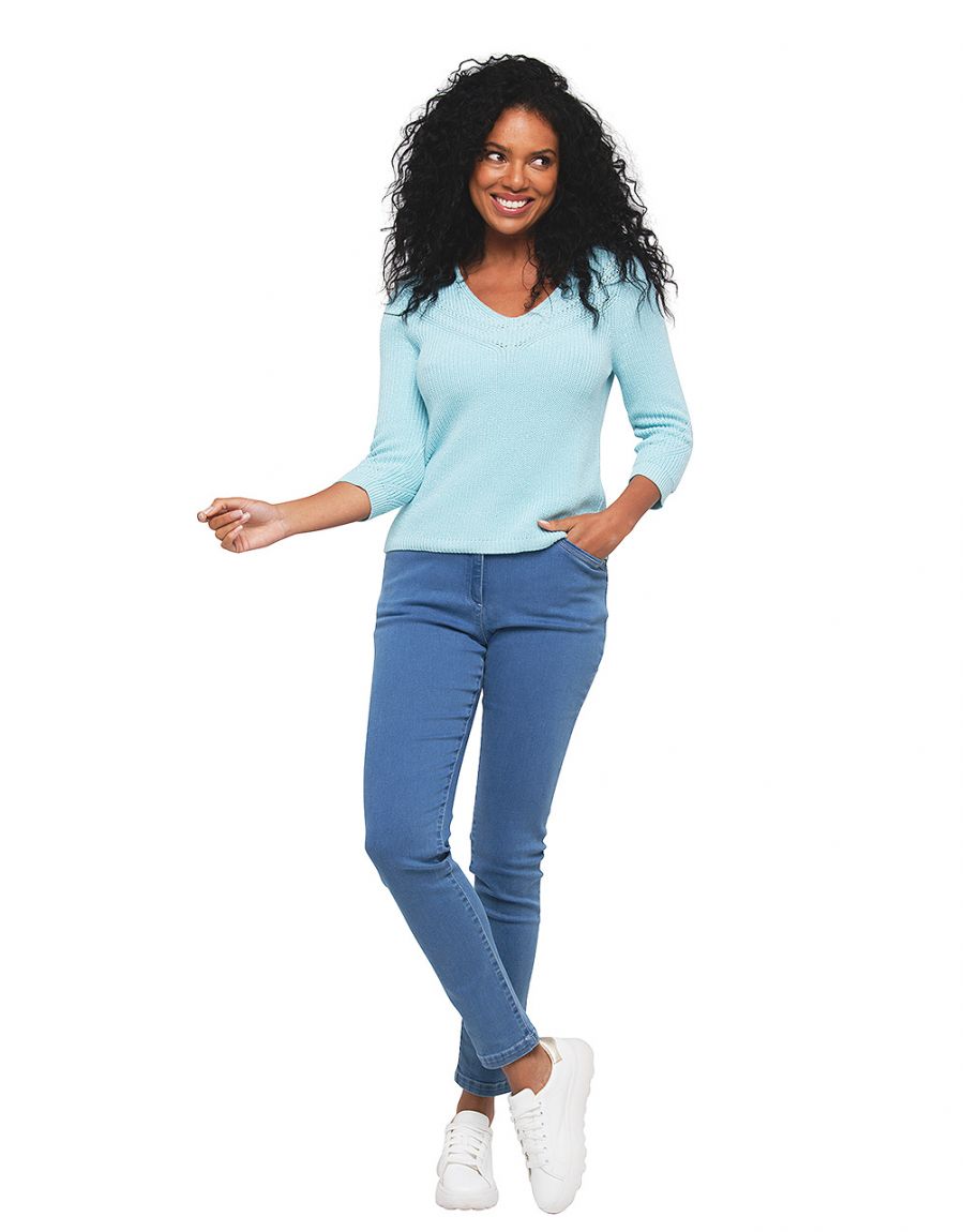 Pull bleu ciel irisé