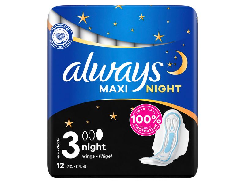 Always Binde mit Flügeln Maxi Night 12 Stück Hochwertige Binden mit saugfähigem Kern
