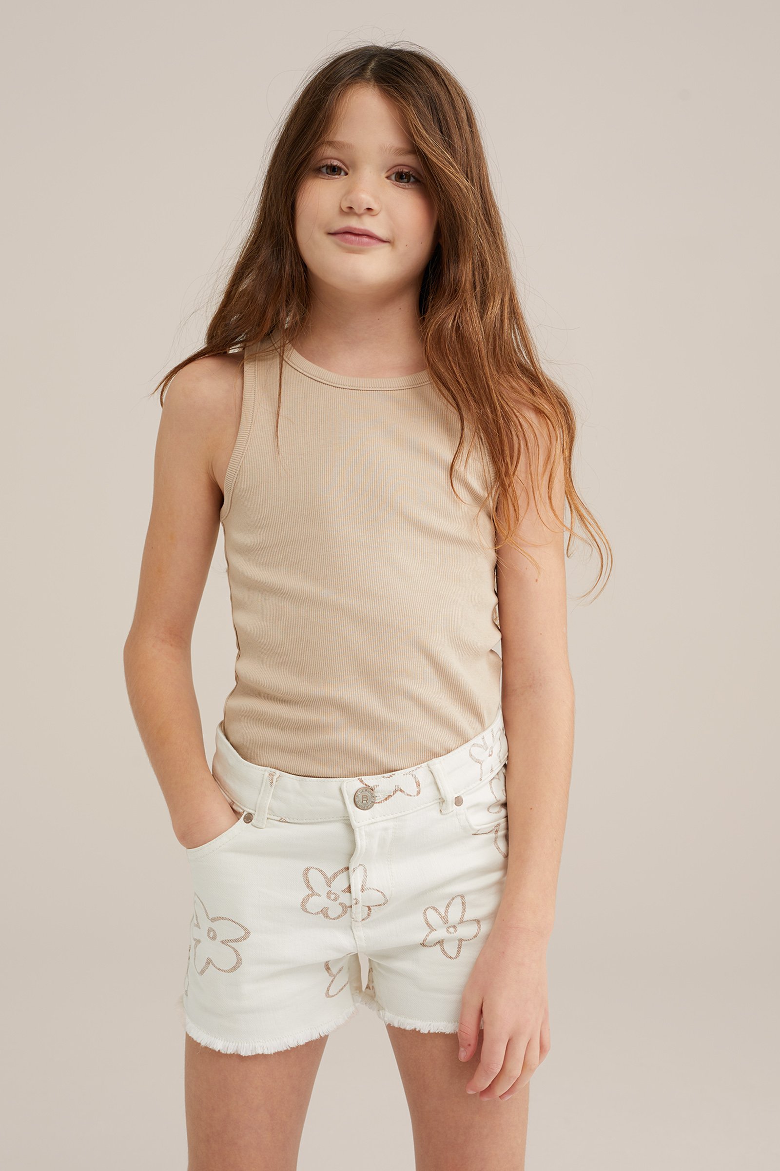 Meisjes singlet van ribstof WE Fashion Beige