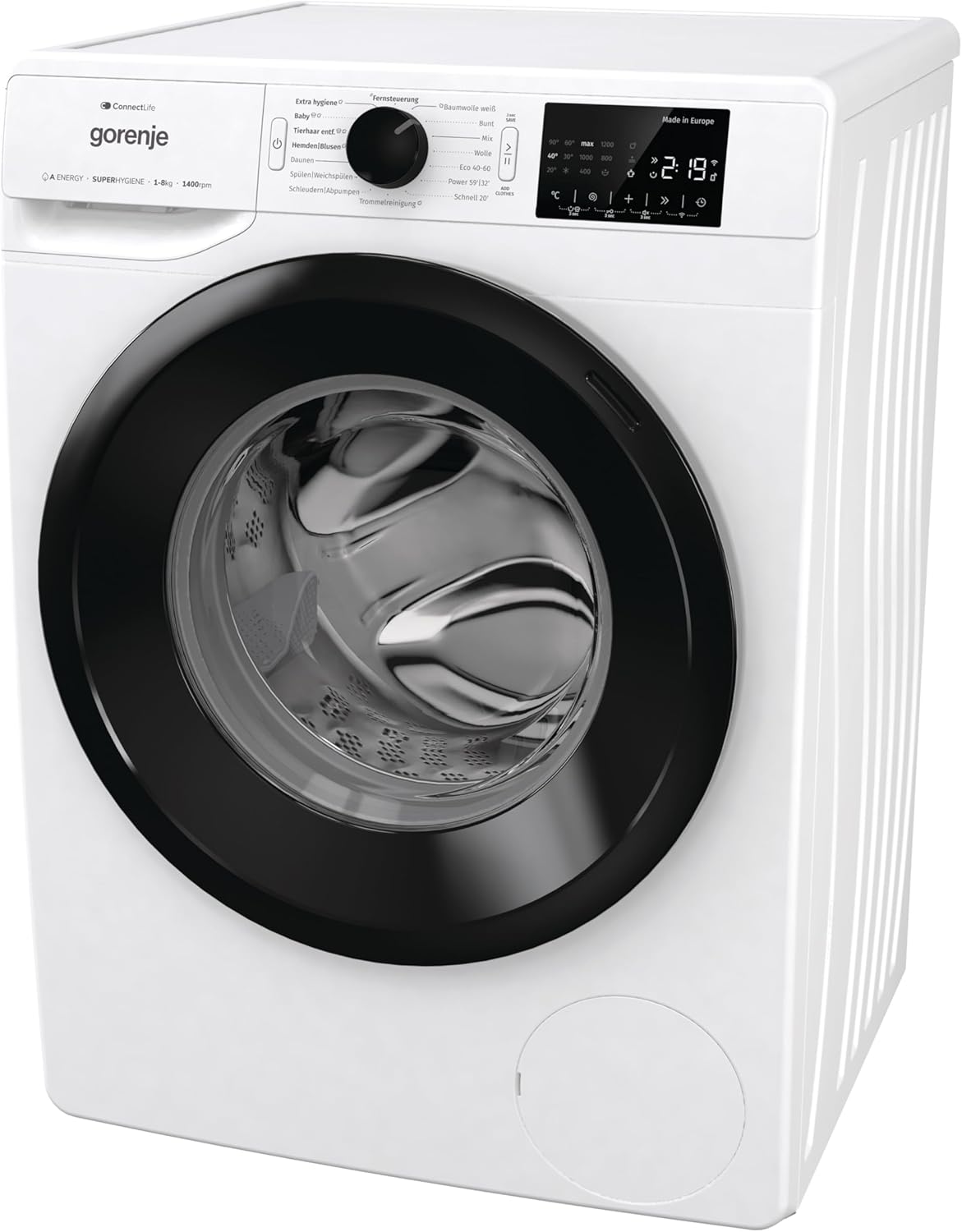 Gorenje WPNEI84A1TS Waschmachine mit Dampffunktion/ConnectLife / 8Kg / 1400 U/min / 15 Programme/Totaler AquaStop/WaveActive Trommel/ExtraHygiene/PowerWash/Schnell Waschgang/EEK: A-10%