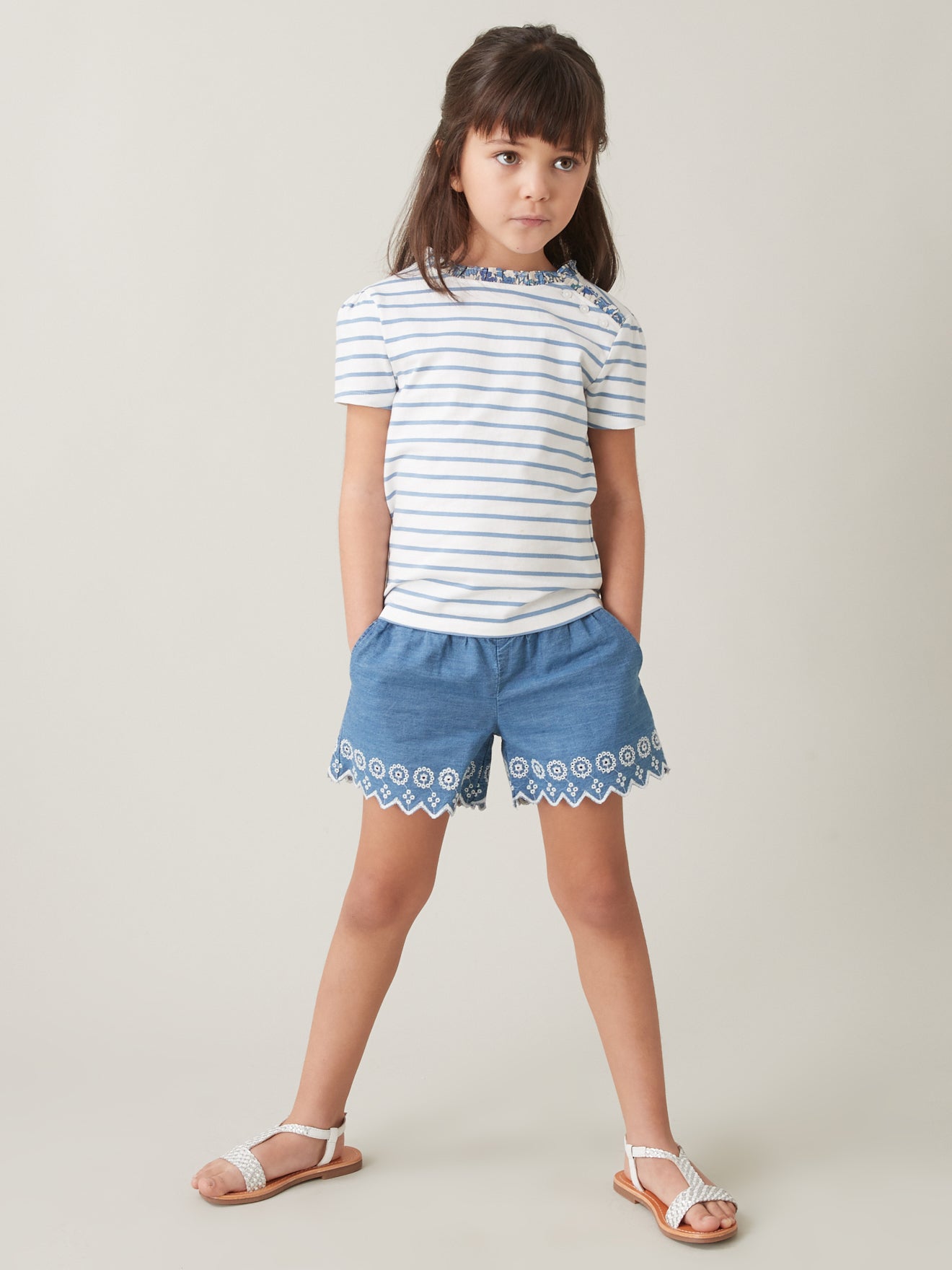 T-shirt marinière Fille Tissu Liberty - Coton Bio