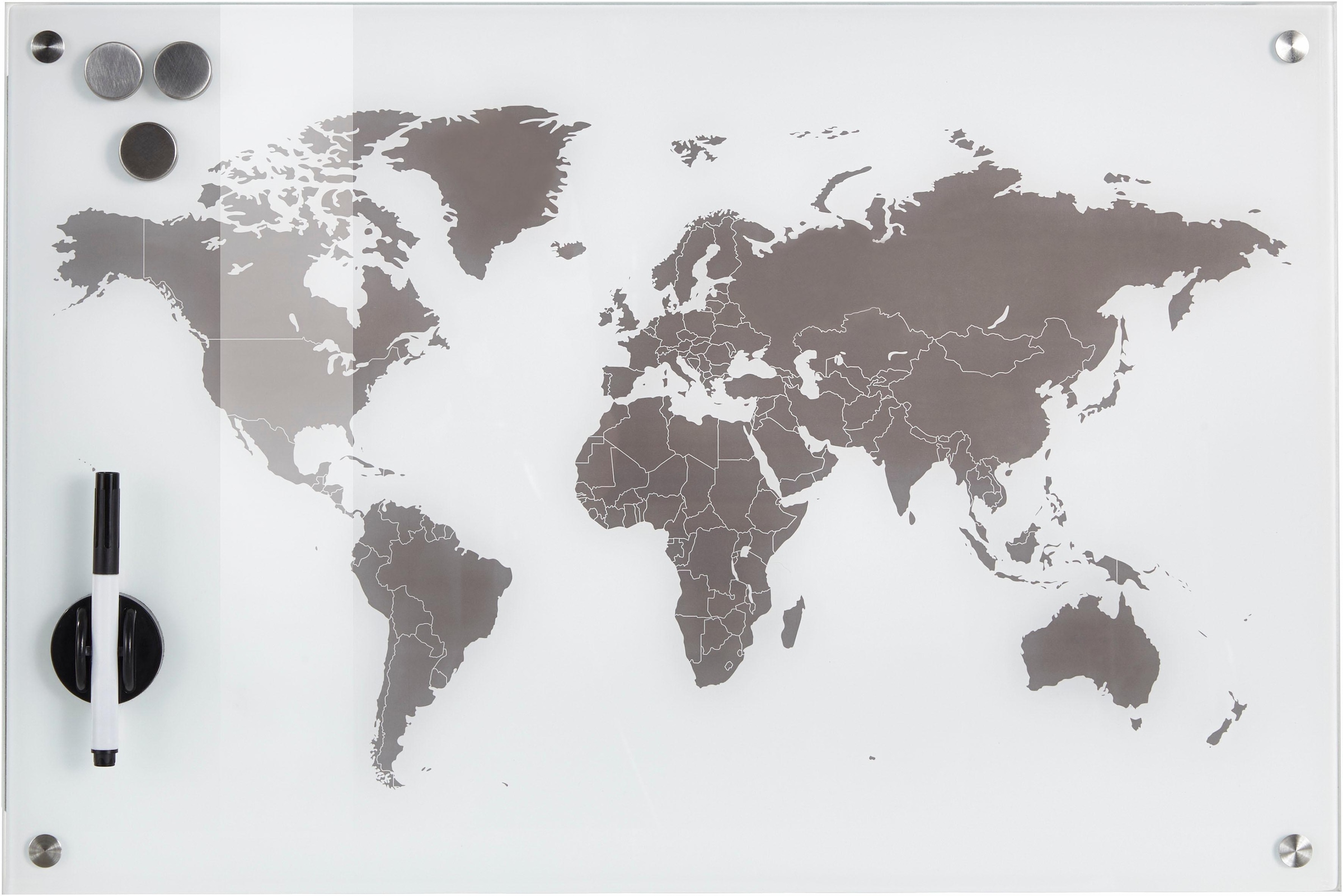 Zeller Present Pinnwand »Worldmap« Glas 60x40