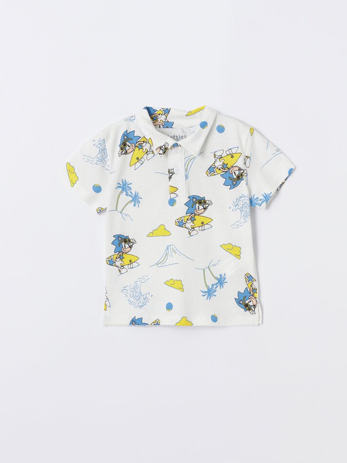 Conjunto de camisa polo e bermuda Sonic - Off-White