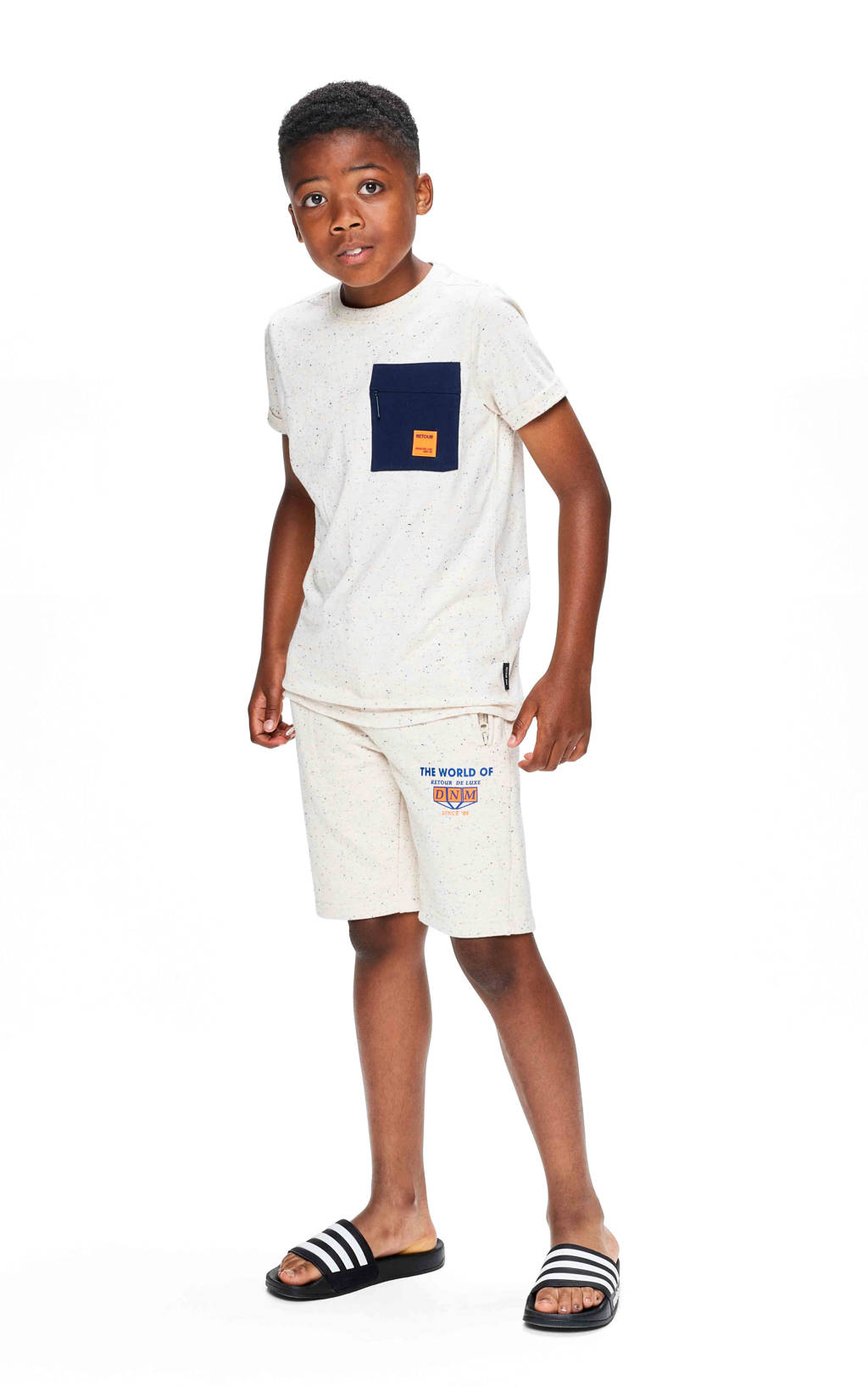 Retour Jeans T-shirt Mika met backprint lichtgrijs melange/donkerblauw