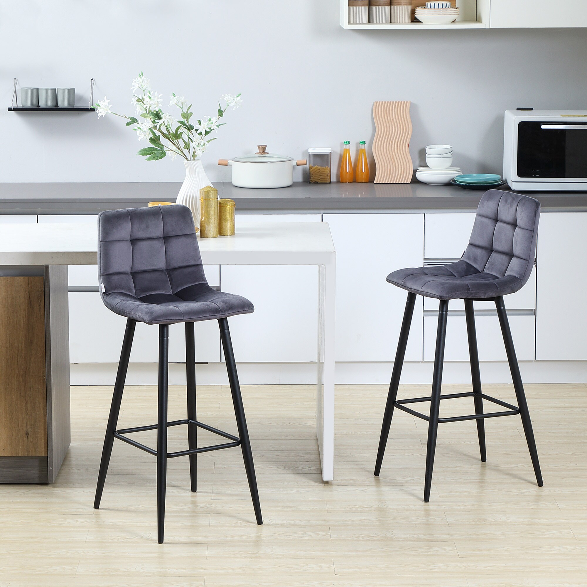 HOMCOM Barhocker-Set mit Fußstütze grau 42L x 47B x 105H cm