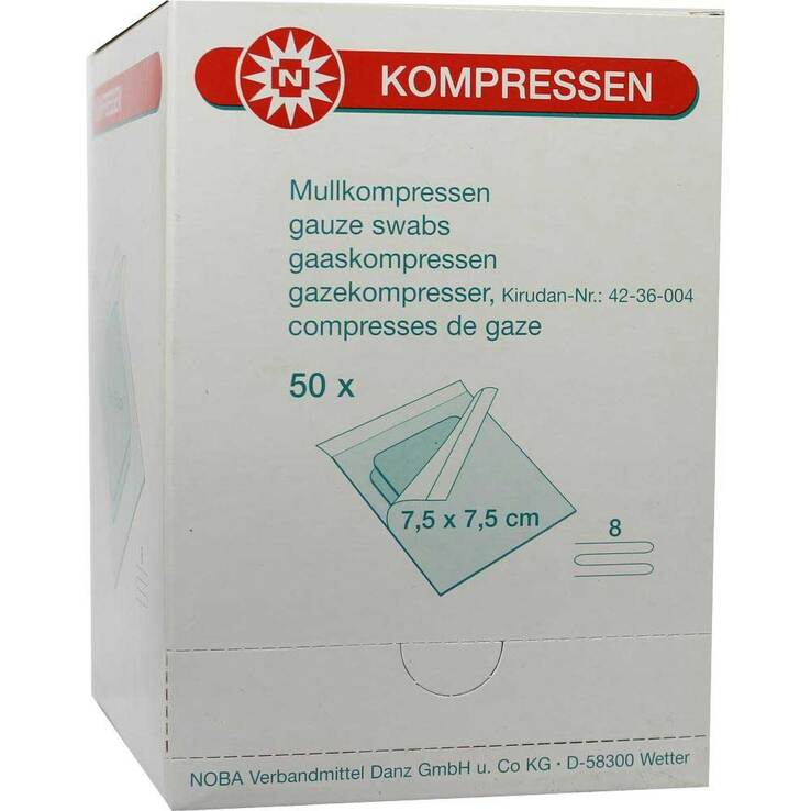 Mullkompressen 7,5x7,5cm 8-f, 50X2 St