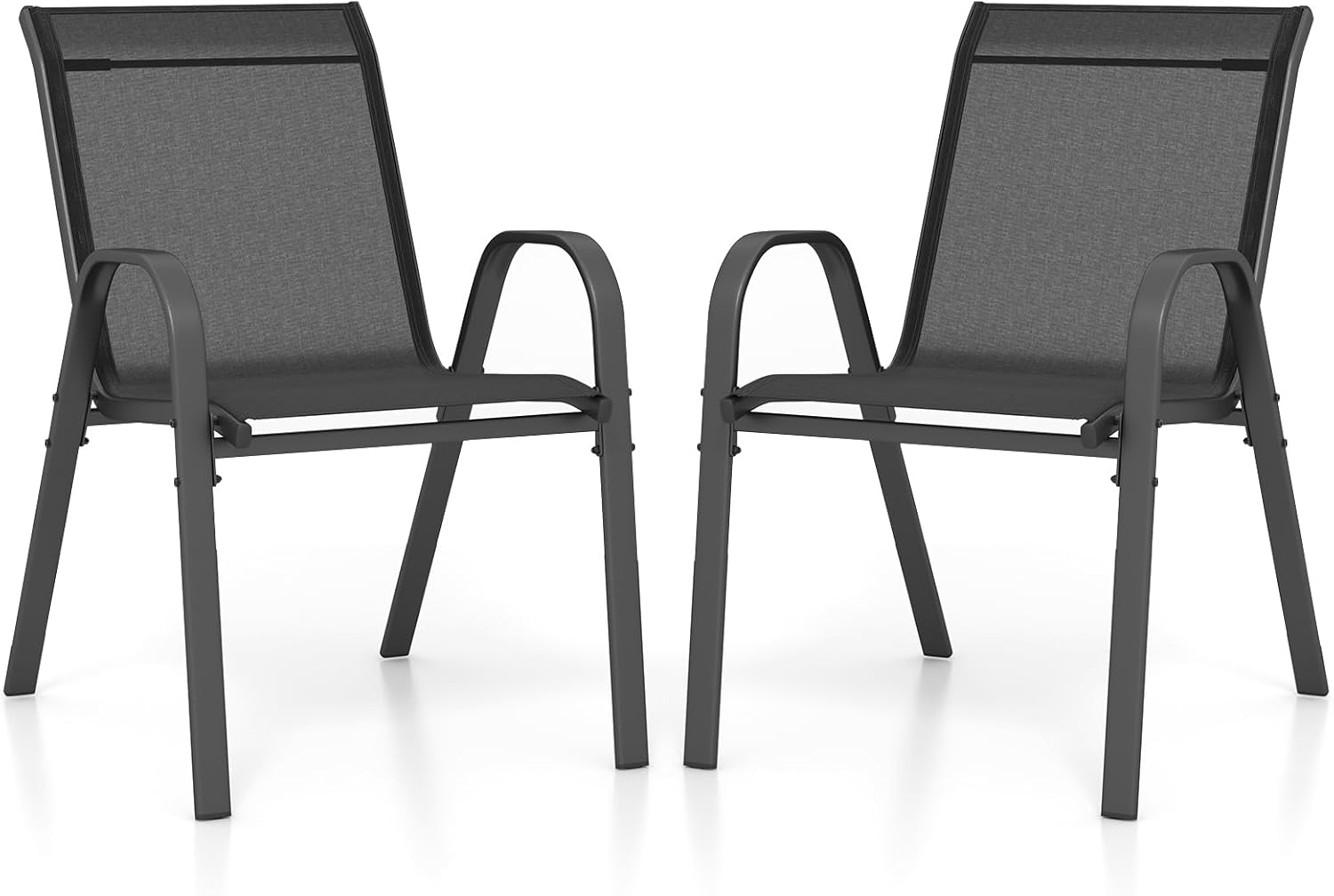 GOPLUS 2er Set Gartenstühle stapelbar, Bistrostuhl Balkonstuhl aus Textilene bis 150kg, Stapelstuhl mit Rückenlehne und Armlehn, Essstuhl Outdoor für Garten Terrassen Balkon Pool (Schwarz)