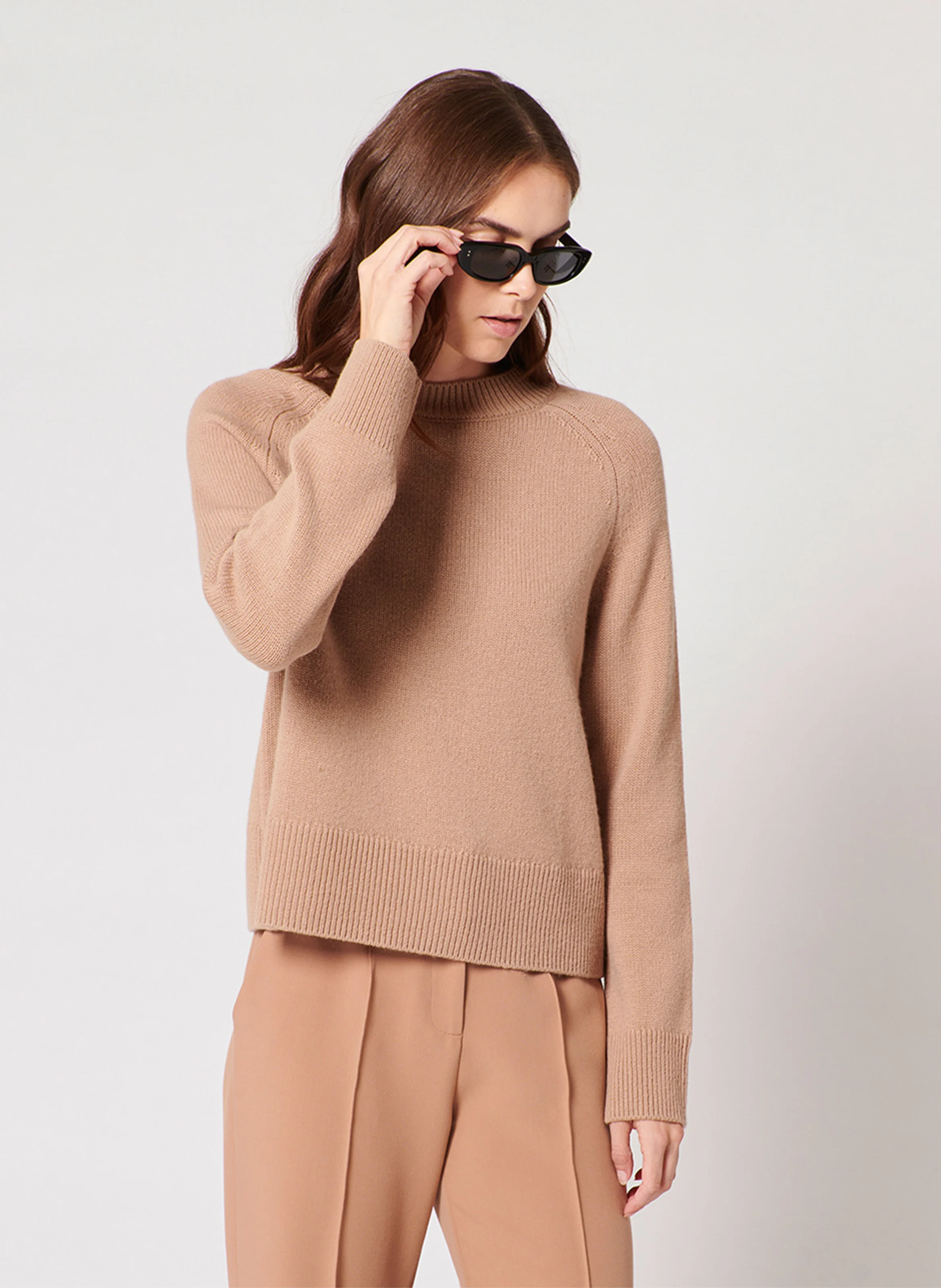 NEONA - Pull droit col rond en cachemire | Beige