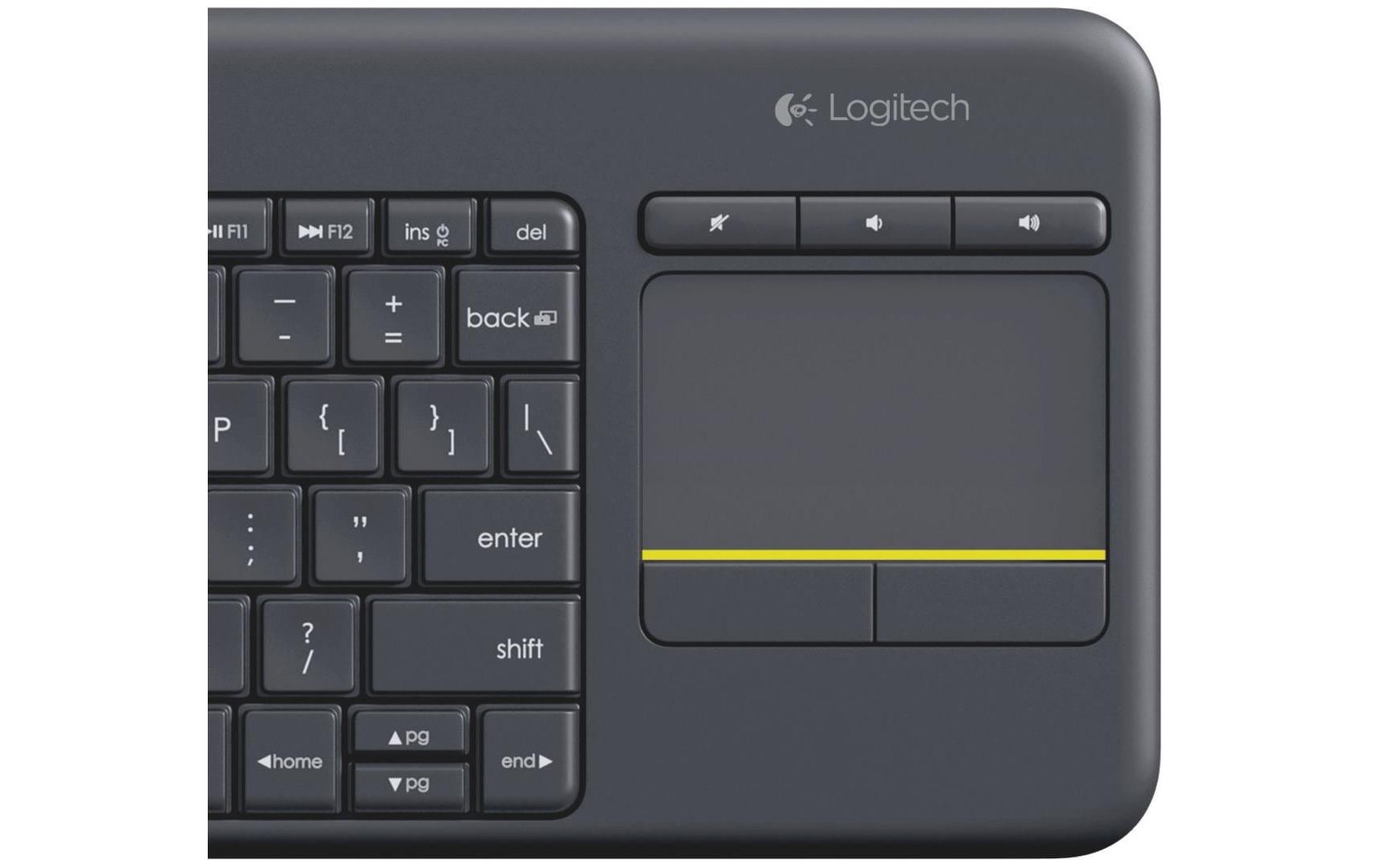 Tastatur K400 Plus CH-LayoutKabellose Tastatur mit Touchpad, CH-Layout, dunkelgrau