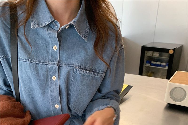 Leoom - Denim midi-jurk met lange mouwen