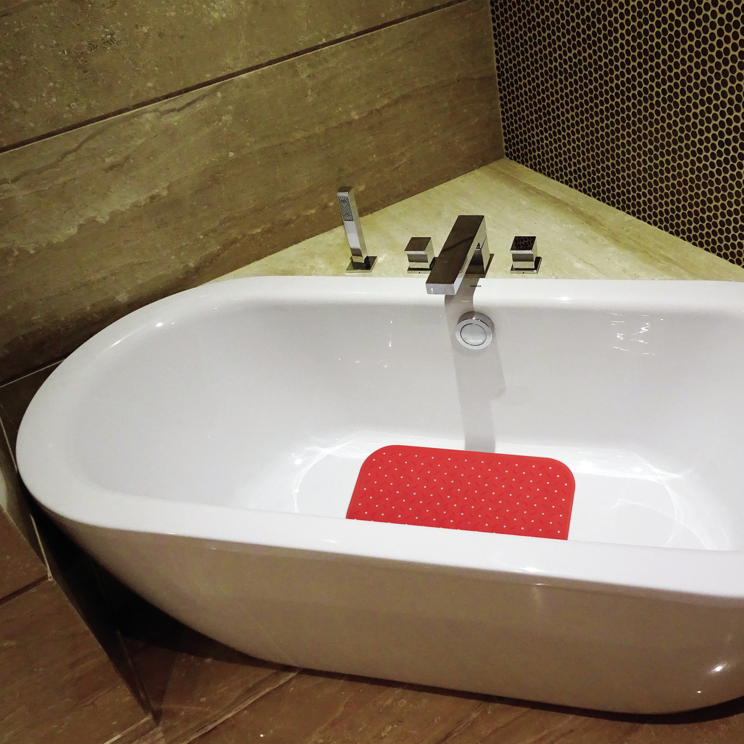 MSV Douche|bad anti-slip mat badkamer - rubber - rood - 36 x 76 cm