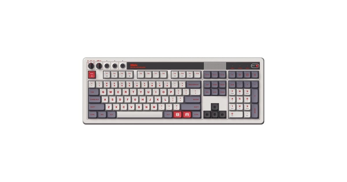 8BitDoRetro Mechanical Keyboard N Edition, gaming toetsenbord  (Grijs/donkerrood, US lay-out, Kailh Box White, Bluetooth Low Energy, Wireless 2.4G, USB)
