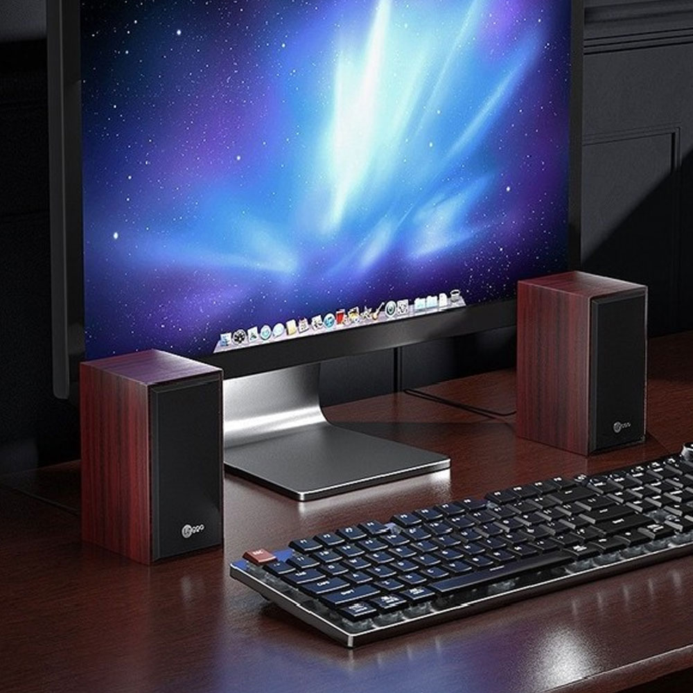 Lecoo (by Lenovo) - DS105 Macbook / Notebook / Laptop / PC Stereo Desktop Lautsprecher mit Lautstärkeregler / USB / 3.5mm AUX Anschluss - Holz