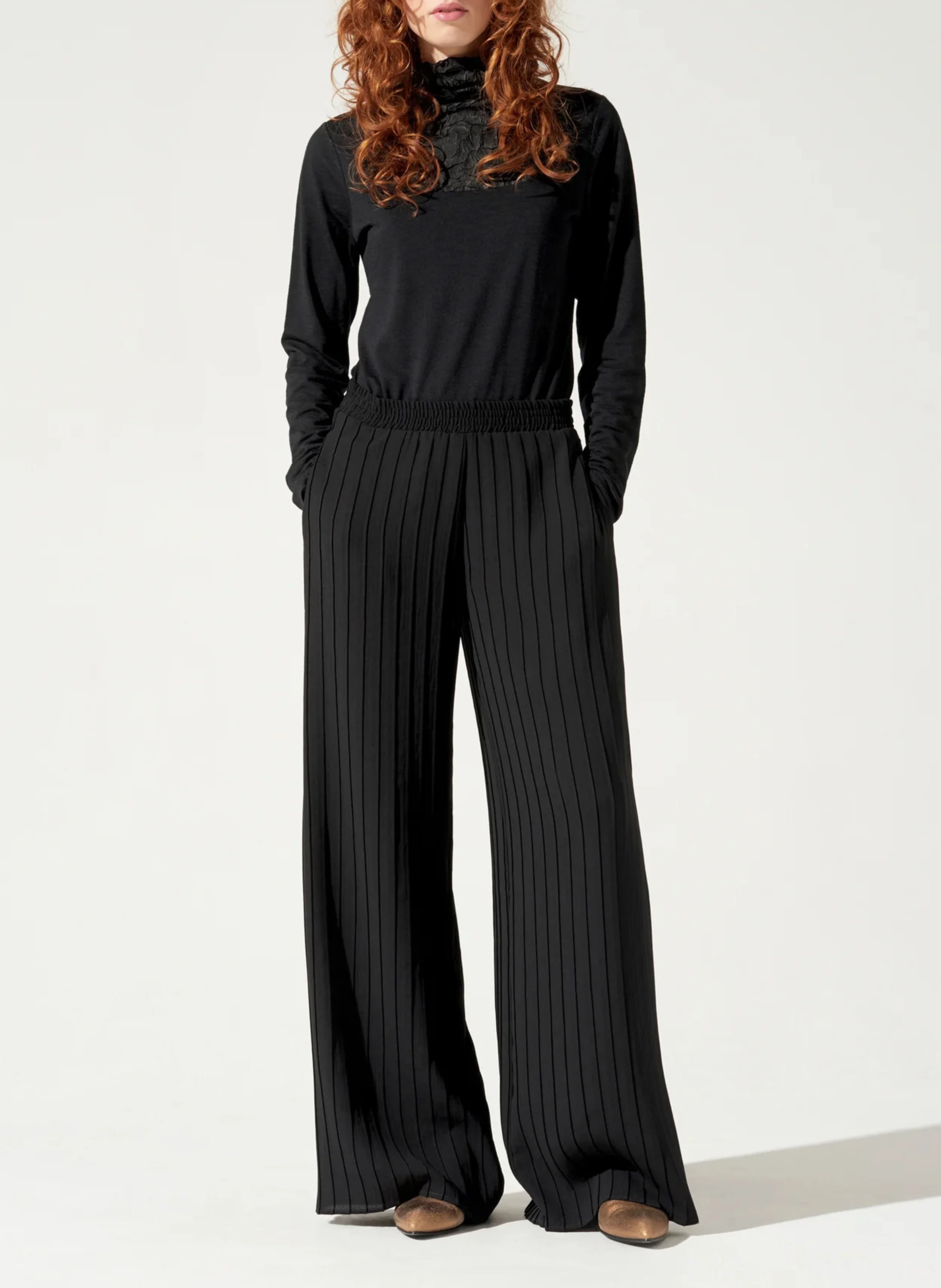 Pantalon large plissé | Noir