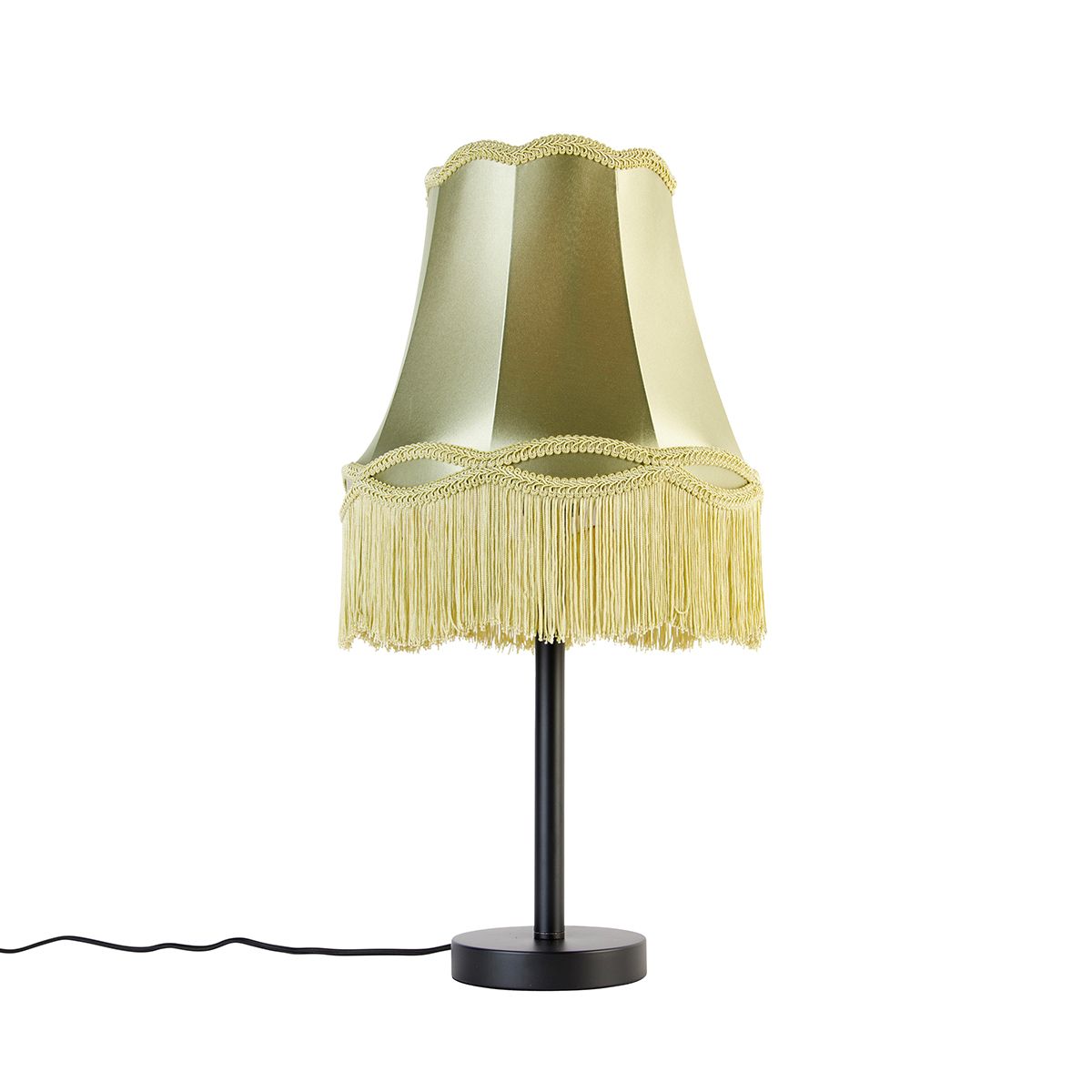 Klassieke tafellamp zwart met granny kap groen 30 cm - Simplo