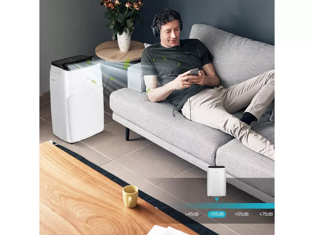 Climatiseur Mobile Silencieux 4 en 1 - 14000BTU [Classe Energétique A] avec Chauffage Ventilateur Déshumidificateur Rafraîchisseur Mode Nuit