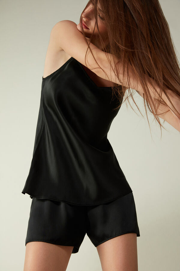 Blusa de cetim de seda com decote em V