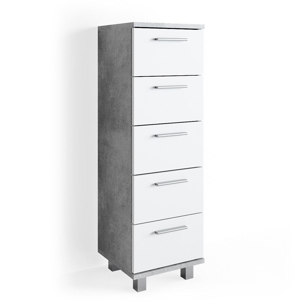 VICCO Badschrank ILIAS Weiß Beton Midischrank Bad Schrank Badregal Badezimmer