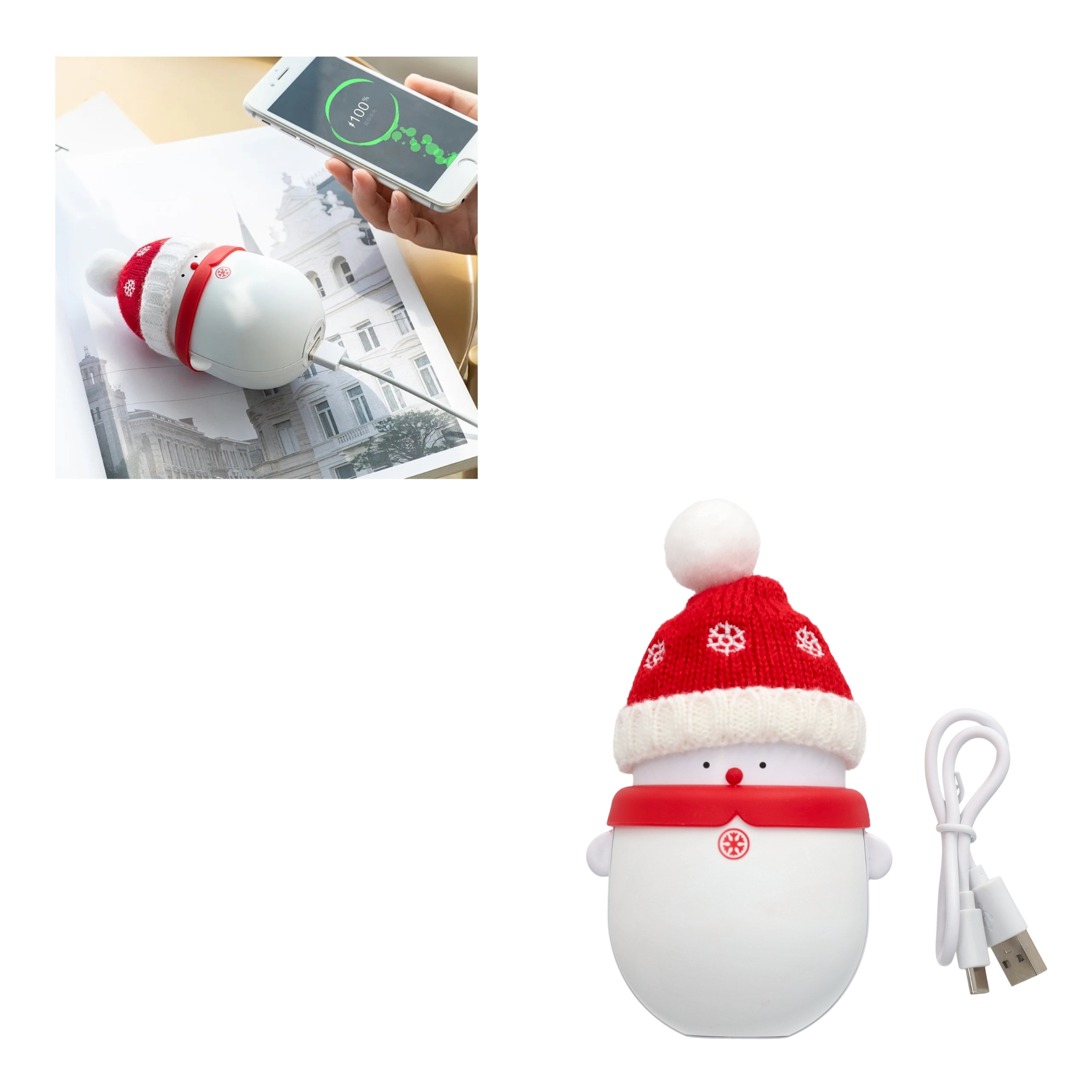 (10W) 10000mAh 2in1 USB A Powerbank Ladegerät   Handwärmer - Schneemann