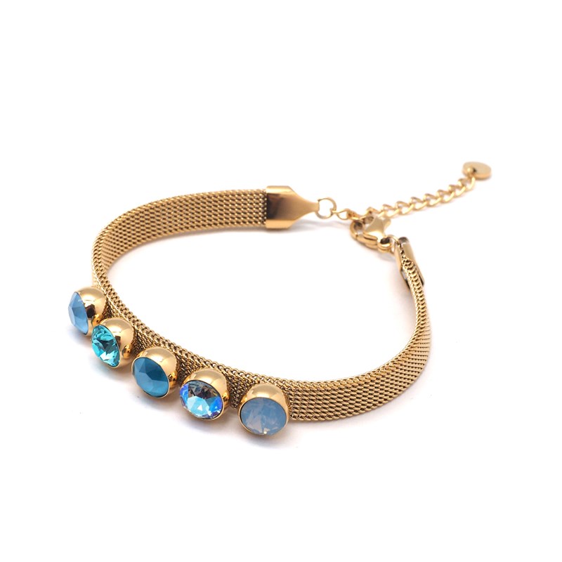 Bracelet en acier doré orné de cristaux Swarovski avec pierres Crystal bleu