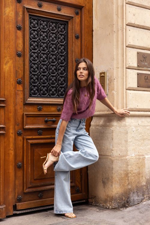 Roze jacquard cropped top