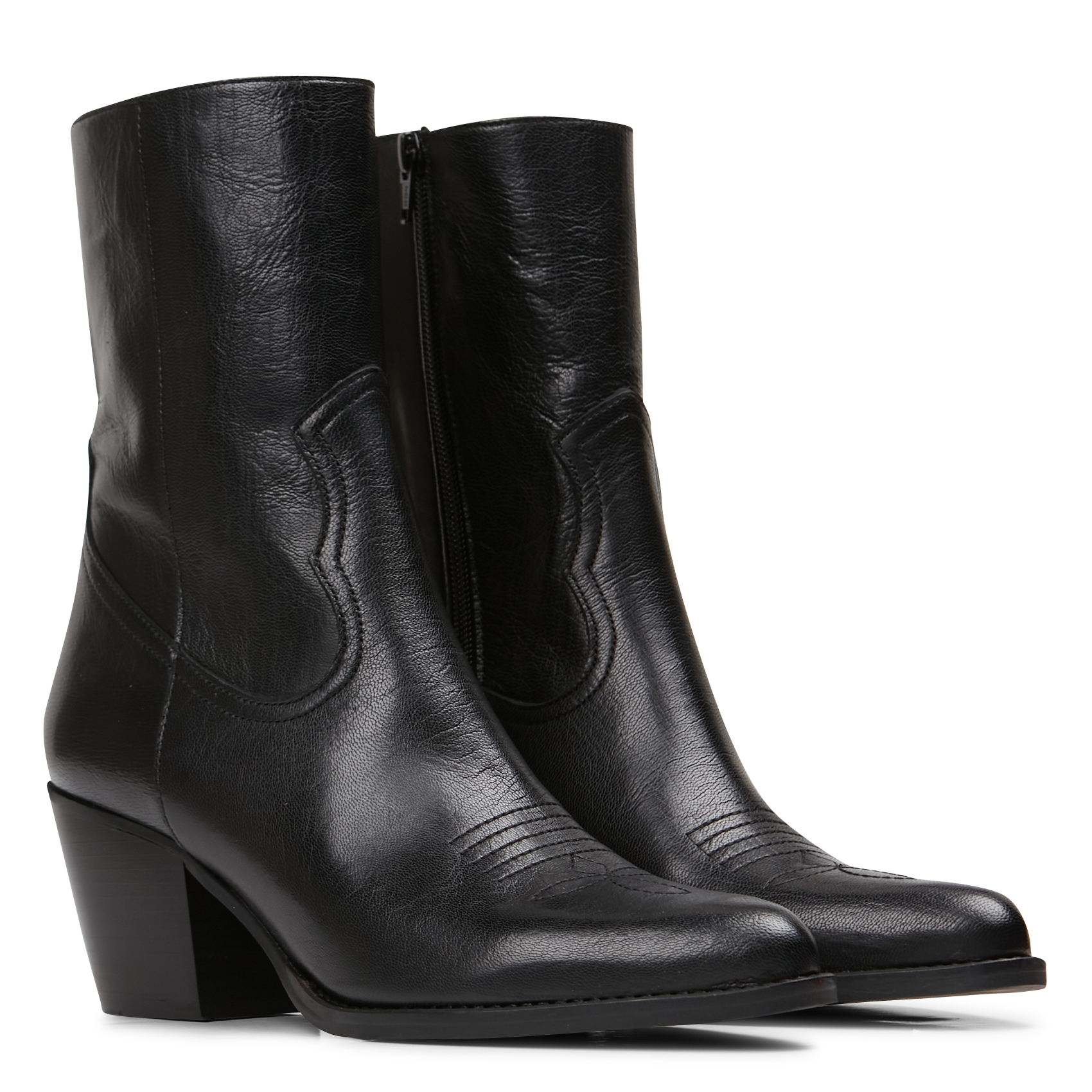 DJAMENA - Bottines surpiquées à talon en cuir| Noir