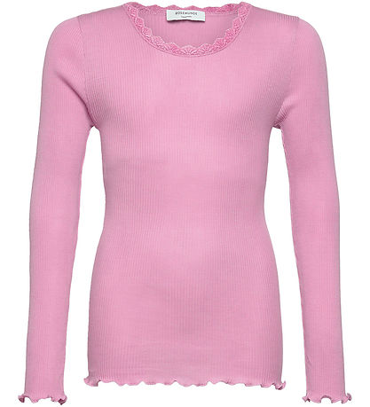 Rosemunde Bluse - Rib - Balta - Prism Pink m. Spitze