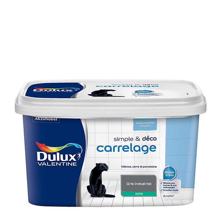 Peinture de rénovation pour support spécifique Simple & Deco Carrelage Dulux Valentine satin gris industriel 2L
