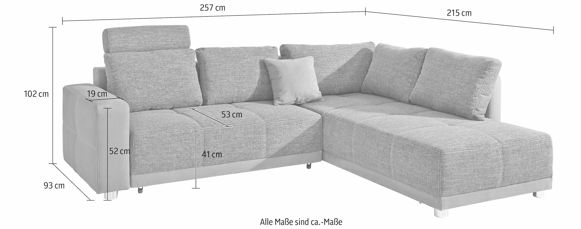 Jockenhöfer Gruppe Ecksofa »Orlando L-Form« mit Bettfunktion, Bettkasten und Federkern, mit 1 oder 3 Kopfstützen