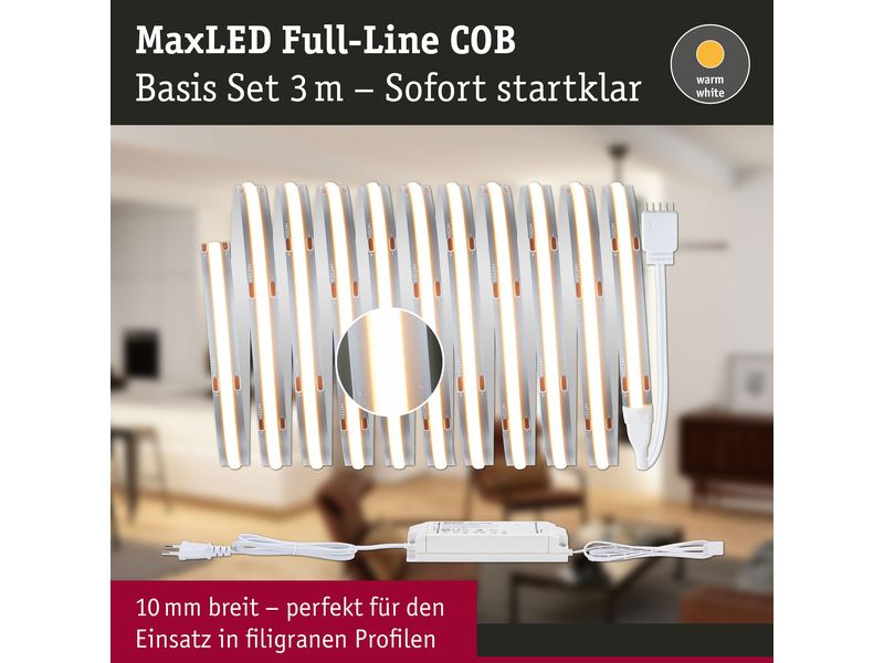 Paulmann LED-Stripe MaxLED 1000 BasisSet COB, 2700 K, 3 m, LED Streifen Full-Line COB Basisset