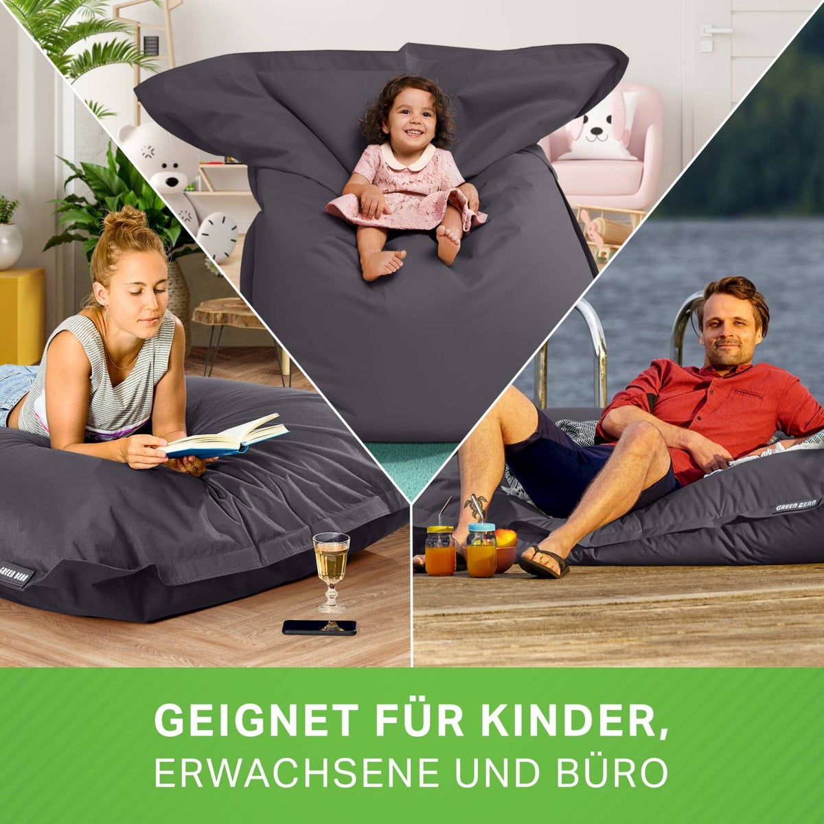 Groene Bonen Zitzak 120x160cm 270 Liter Kinderen & Volwassenen Zitzak EPS Kralenvulling Reuze Zitzak Groot Ligbedkussen Wasbaar Weerbestendig Ligstoel Zitkussen Vloerkussen