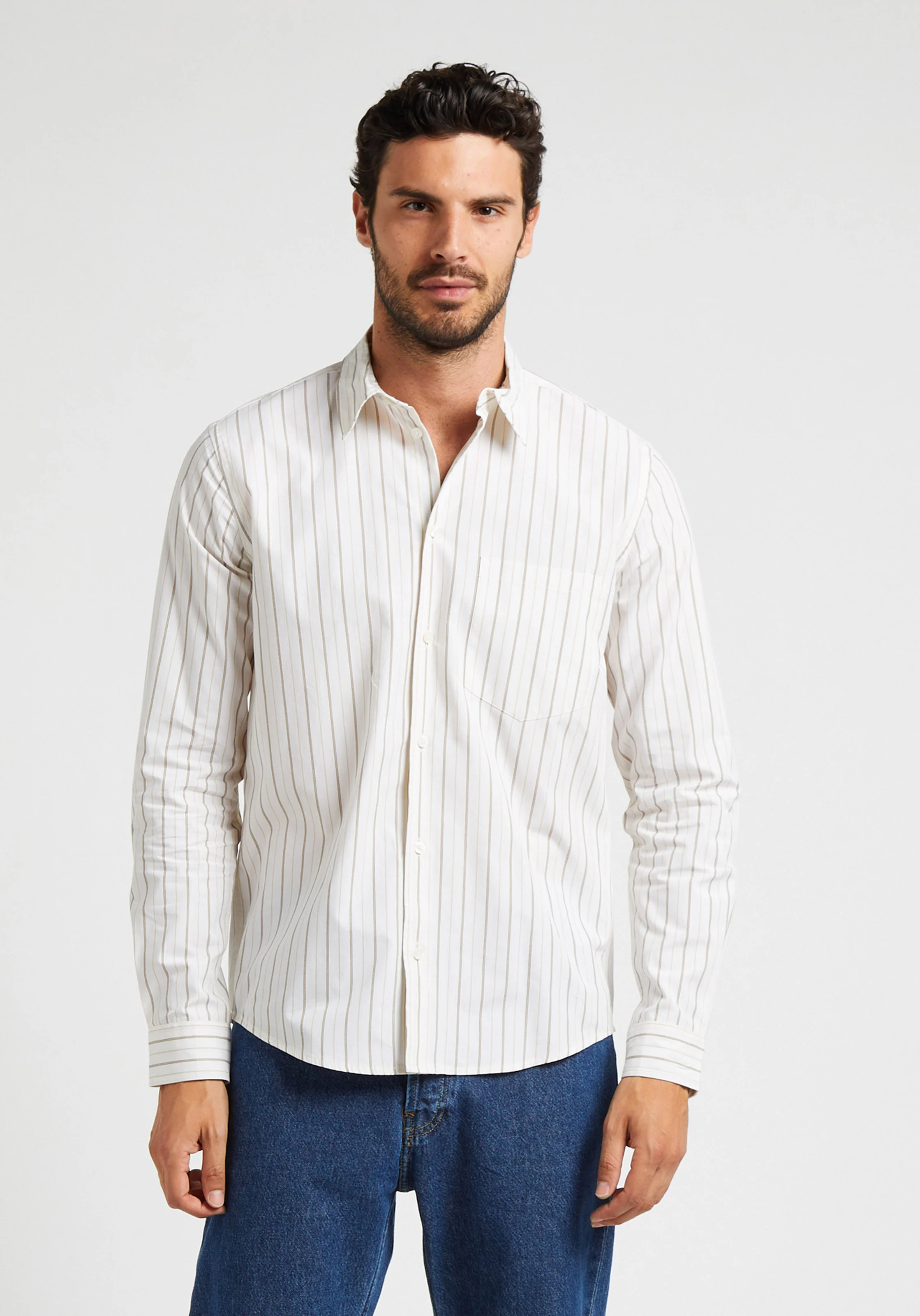 LIAM - Chemise col classique à rayures en coton bio | Blanc