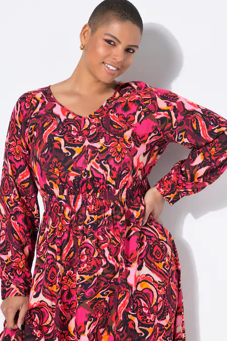 Midikleid,  Alloverprint, Raglan-Langarm, beerenpink