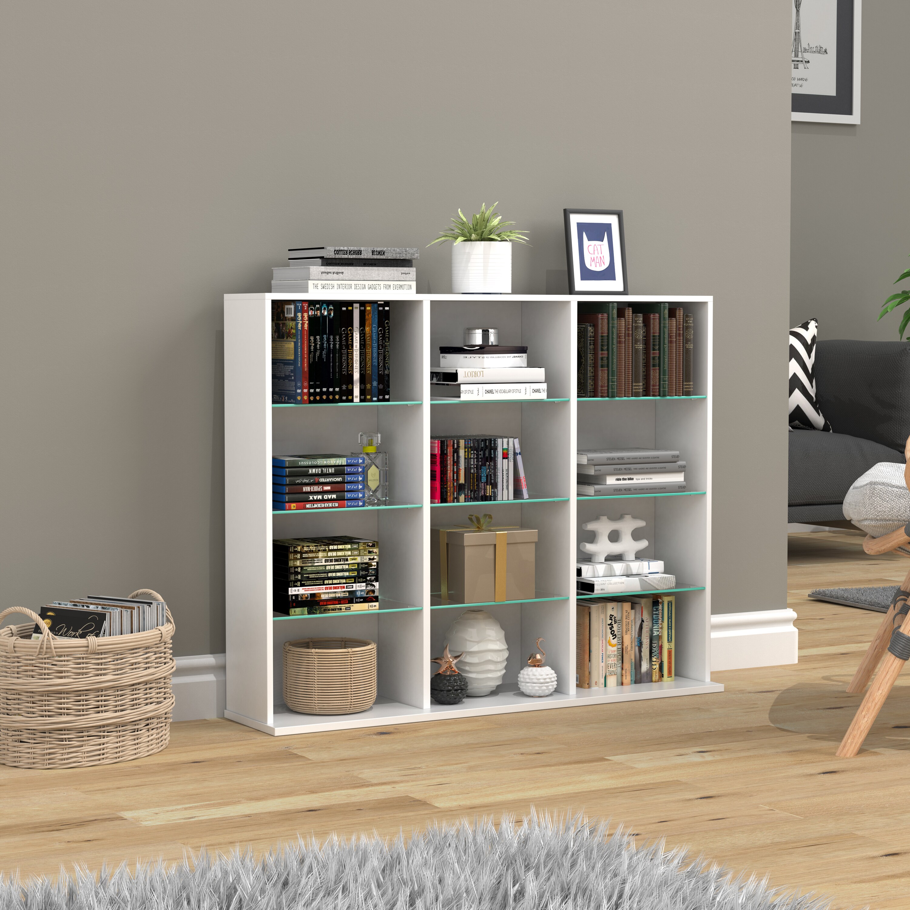 VCM Holz CD DVD Standregal Bücherregal Raumteiler Deko Regal Glas Zilas L