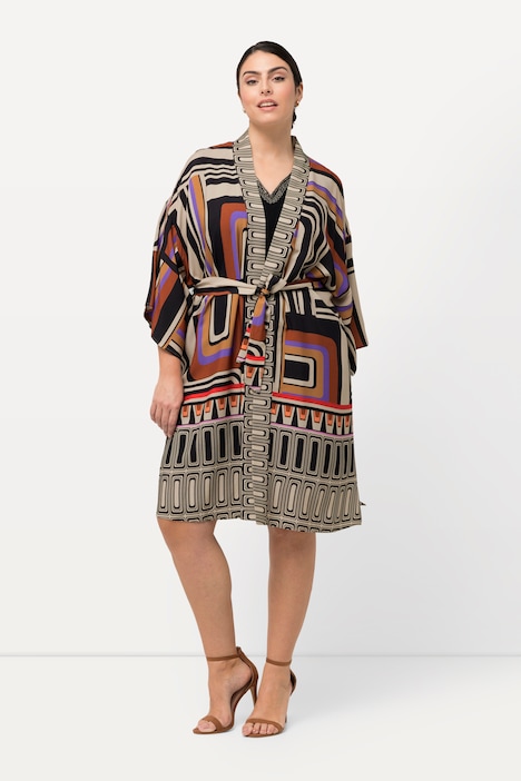Kimono, grafischer Druck, offene Form, 3/4-Arm
