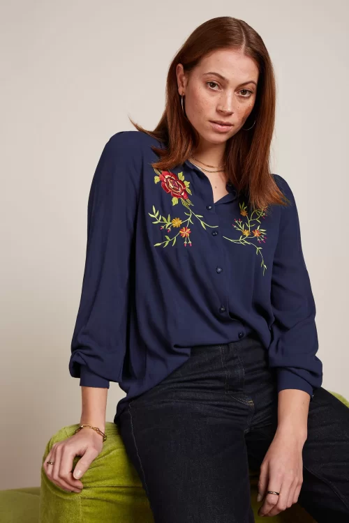 King Louie Maisie Dakota embroidery blouse in avondblauw