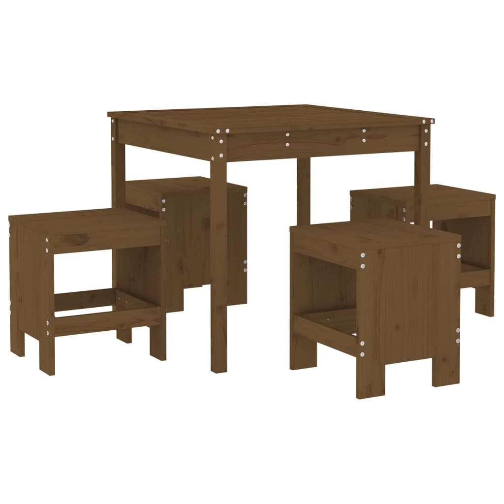Ensemble à dîner de jardin 5 pcs marron miel bois pin massif