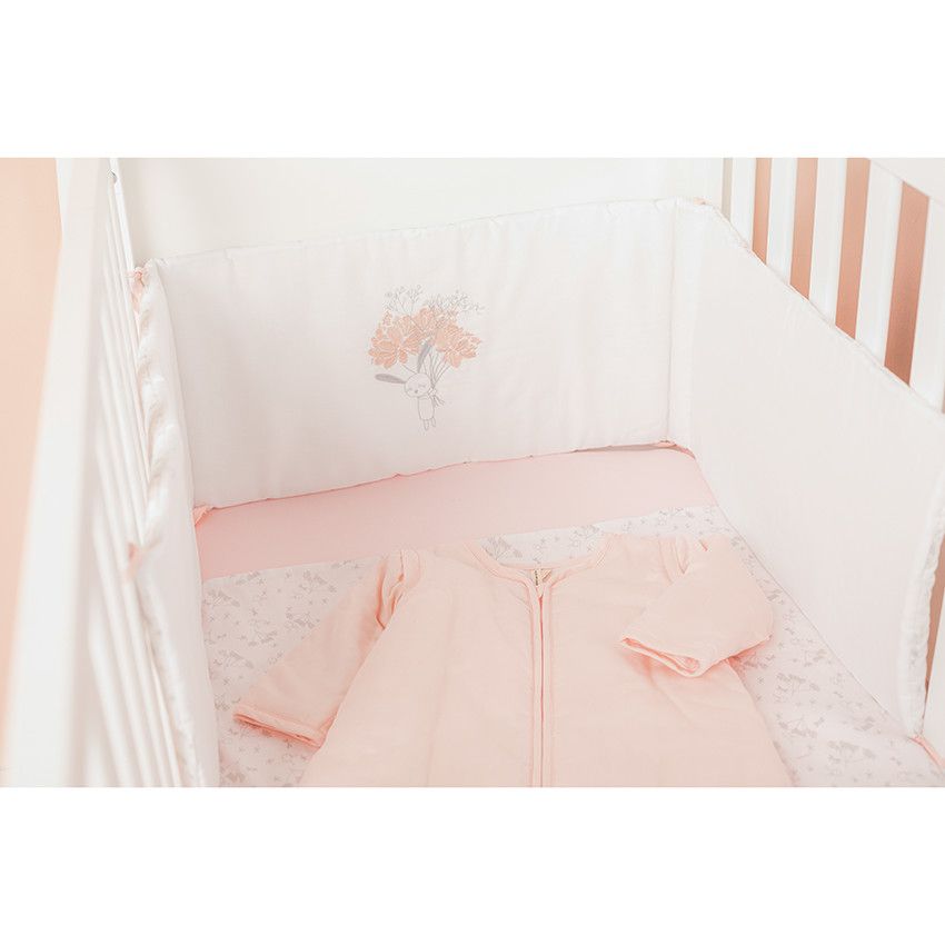 Set housse de couette et taie d'oreiller imprimé lapin et fleurs - Ecru