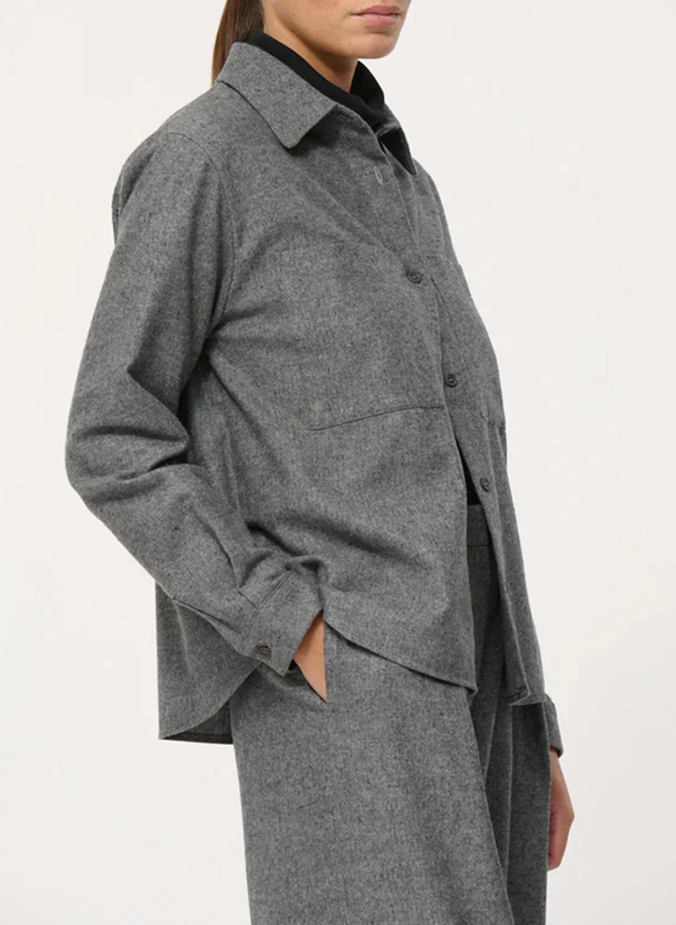 Chemise col classique en coton mélangé | Gris