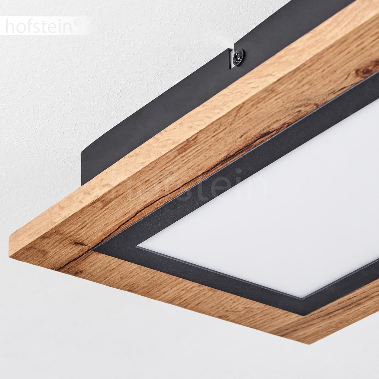 LED Deckenleuchte Salmi, moderne Deckenlampe aus Metall/MDF/Kunststoff in Schwarz/Holzoptik/Braun/Weiß, rechteckige Leuchte (80 cm x 20 cm), 2800 Lumen, 3000 Kelvin, LED 24 Watt