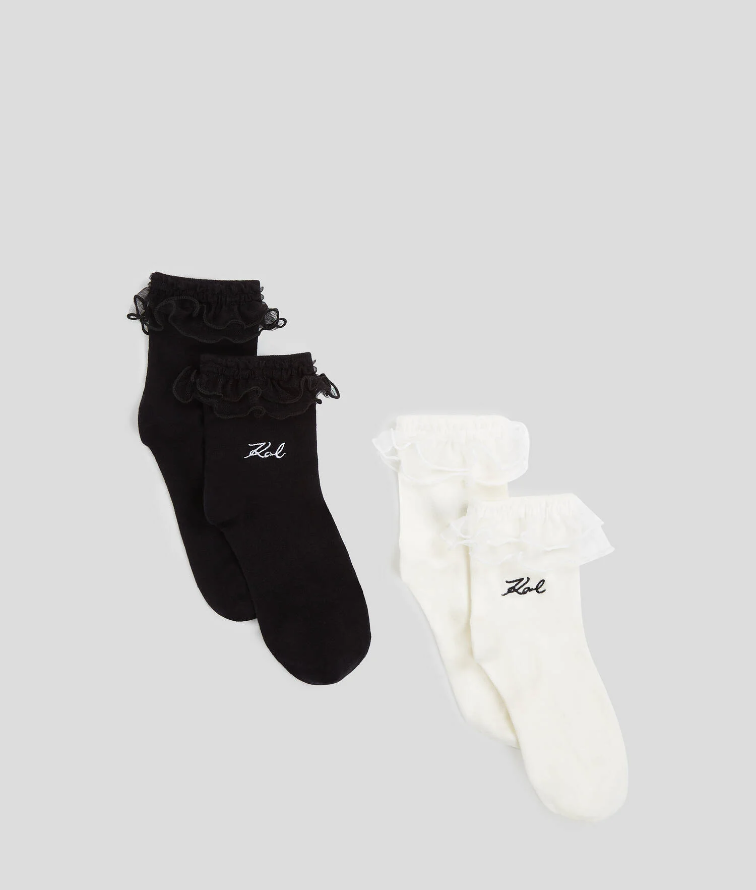 CHAUSSETTES À VOLANTS K/SIGNATURE - 2-PACK - Blanc/Noir