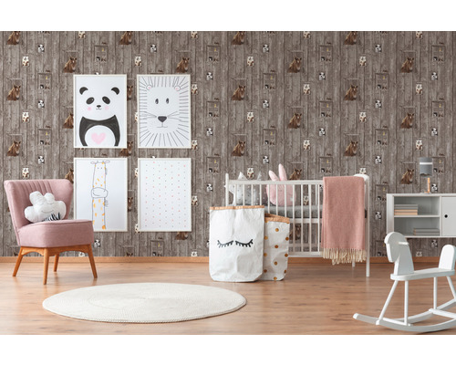 Vliesbehang 35842-2 Little Stars houtbruin paard