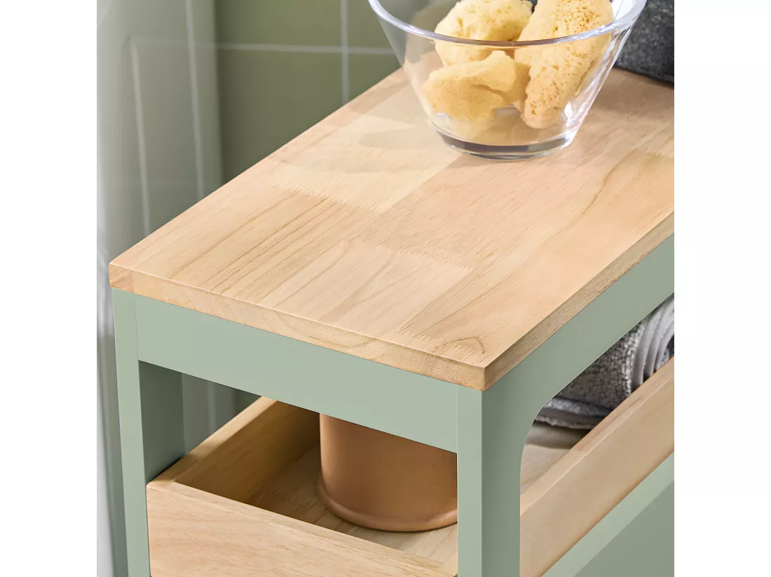 SoBuy Meuble de Rangement Salle de Bain Étroit sur roulettes, Support Papier Toilette, Armoire Toilettes WC Compact, Rangement Polyvalente avec 1 Plateau Amovible et 3 tiroirs, 65x24x82cm, BZR54-GR