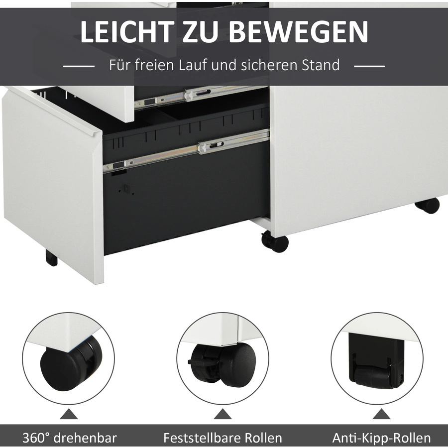 Vinsetto Rollcontainer mit Schubladen und Ablagefläche weiß