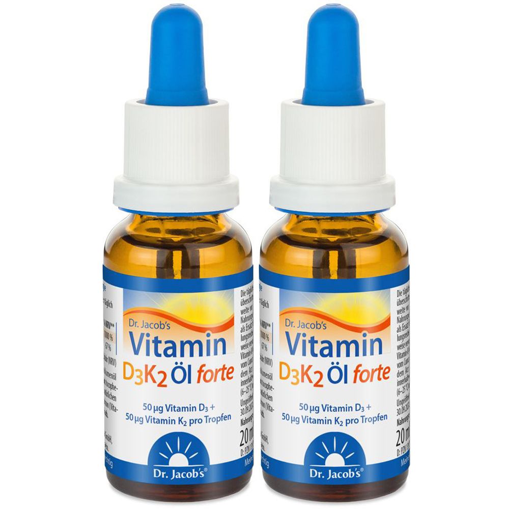 Dr. Jacob's Vitamin D3K2 Öl forte 2000 IE/50 mcg D3+K2 hochdosiert 640 Tropfen