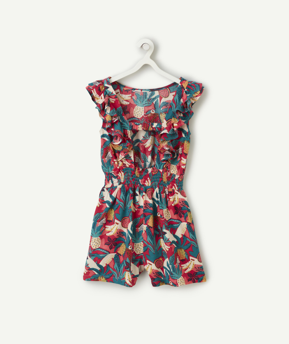 combi-short fille en viscose responsable rose imprimé jungle avec dos ouvert