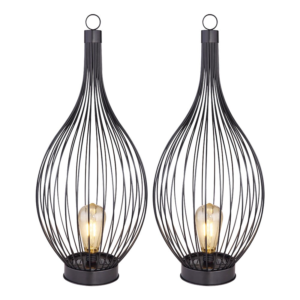 2x LED Solarleuchten im Käfig Design, H 57 cm