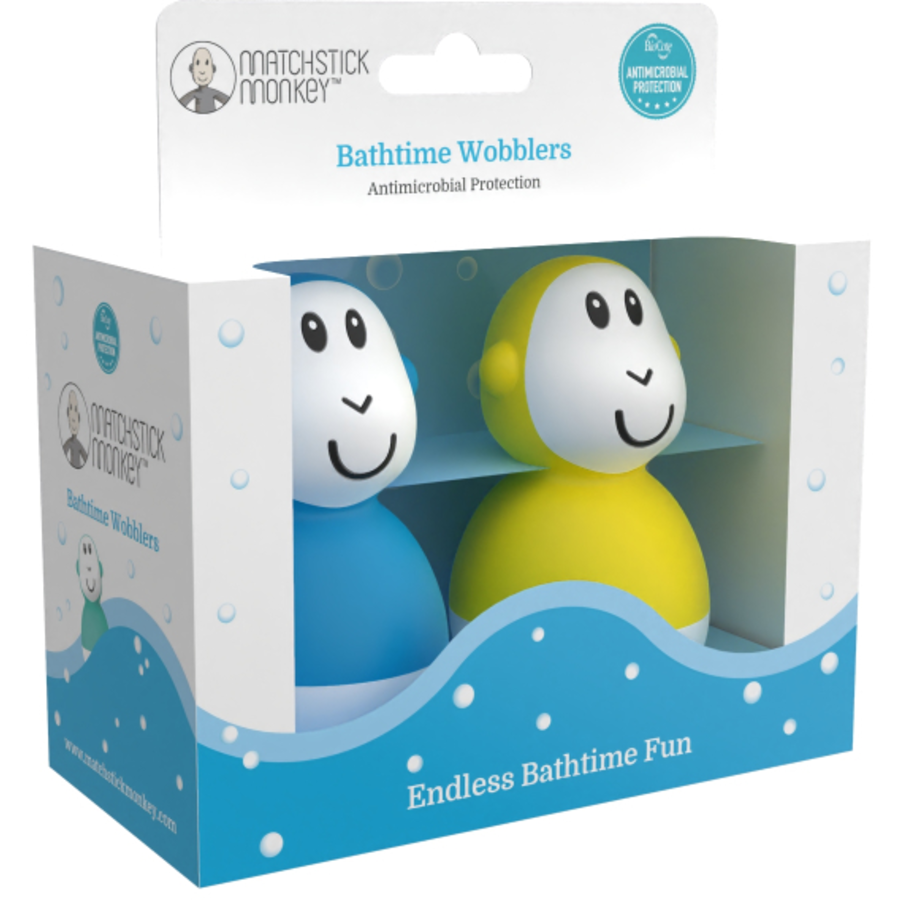 MATCHSTICK MONKEY™ Wackelfiguren, Badezeit blau + gelb